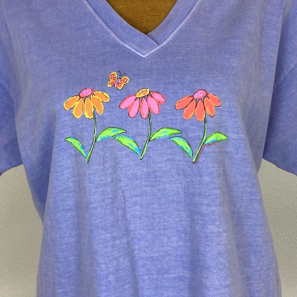 Fresh Produce Boxy Loose Crop Tee OS Floral Butterfly Appliqué 90's Classic Top - Picture 3 of 9